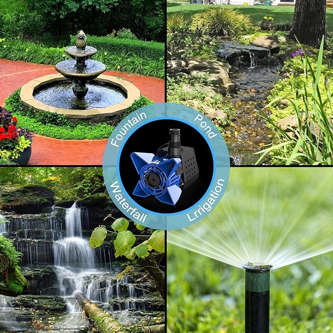 3200GPH Pond Pump, 200W Submersible Water Pump with 33FT Power Cord & Barrier Bag, 2 Hose Adapters, 20FT. Lift Height for Garden Ponds, Fountains, Waterfalls, Water Circulation (Blue)
