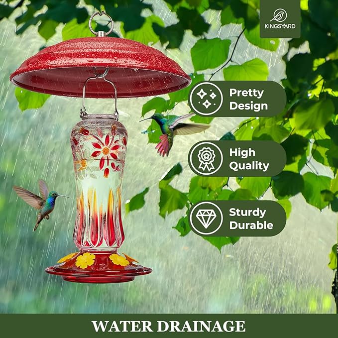 Kingsyard 11 Inch Metal Weather Protective Dome, Large Rain Guard Cover, Hanging Baffle for Outdside Bird Feeders, Rust Proof & Easy to Clean, Red