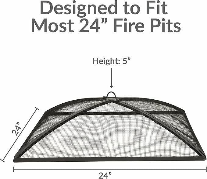 Sunnydaze Square Fire Pit Spark Screen - Outdoor Fire Pit Screen with Handle - Heavy-Duty Steel Metal Mesh - 24" Square