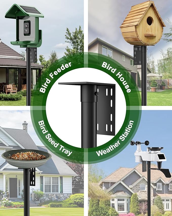 Bird Feeder Pole – 60 Inch Height Bird House Pole with 1-Inch Dia Heavy Duty for Birdfeeders, Feeding Stand with Mount Kit for Outdoor, Slip-Fit Connection, Black