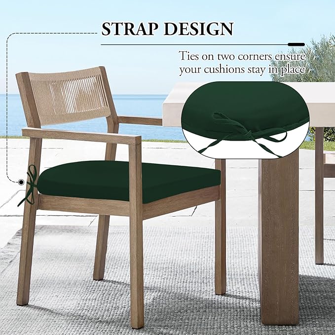 Wellsin Outdoor Chair Cushions for Patio Furniture, 3-Year Color Fastness Patio Chair Cushions Set of 2, Water Resistant Round Corner Outdoor Seat Cushions 17"X16"X2", Forest Green
