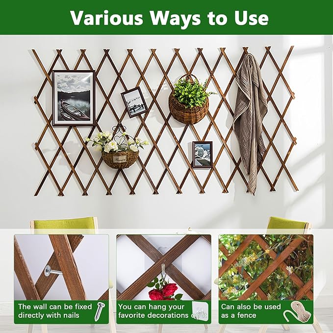 4 PCS Expandable Garden Trellis, 37" x 90" Trellis for Climbing Plants Outdoor, Wooden Lattice Fence Wall Panel Lattice Panels for Outside, for Climbing Plants Vine Ivy Rose Cucumbers Clematis