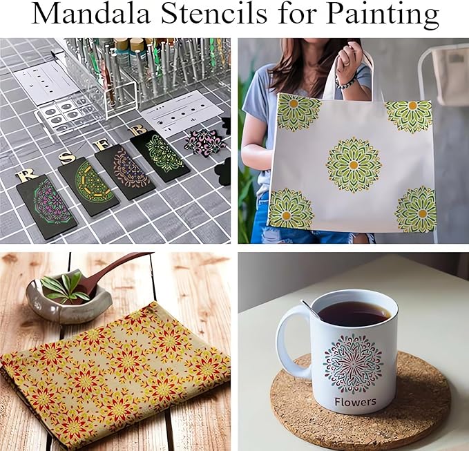 Mandala Stencils for Painting, 64PCS 4.7x4.7 Rangoli Stencils for Crafts & Home Decor