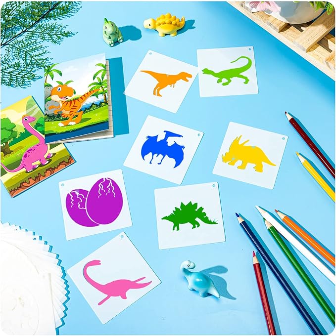 Marspark 66 Pcs Spring Easter Small Stencils for Crafts Reusable 3 Inch Stencils for Painting on Wood DIY Craft Paint Template for Wall Home Decor Card Rock Canvas Drawing Holiday (Dinosaur)