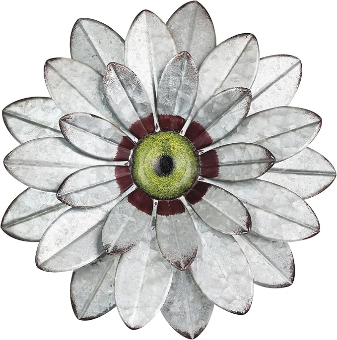 YEAHOME Metal Flower Wall Decor, 11" Boho Wall Art for Bedroom/Rustic Patio Decor