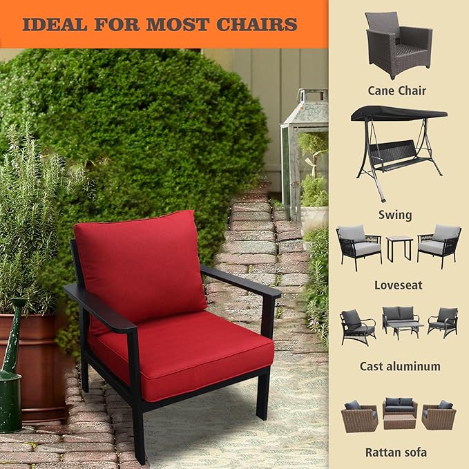 Goodgoods 24 x 28 Outdoor Patio Deep Seat Cushions 2-Pack, 1000+ Hours Fade-Resistant & Water-Resistant Outdoor Furniture Chair Cushions with 30D High-Resilience Foam for Sofa Chair, Chili
