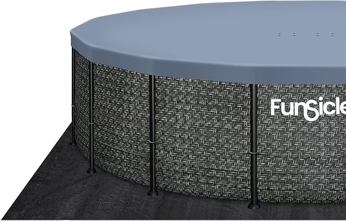 Funsicle Oasis Designer 16' x 48" Round Above Ground Swimming Pool, With FiltraBoost 1800 GPH Filter Pump With AutoSkimmer, Pump, Ladder, Deluxe Maintenance Kit, Cover & Ground Cloth, Dark Herringbone
