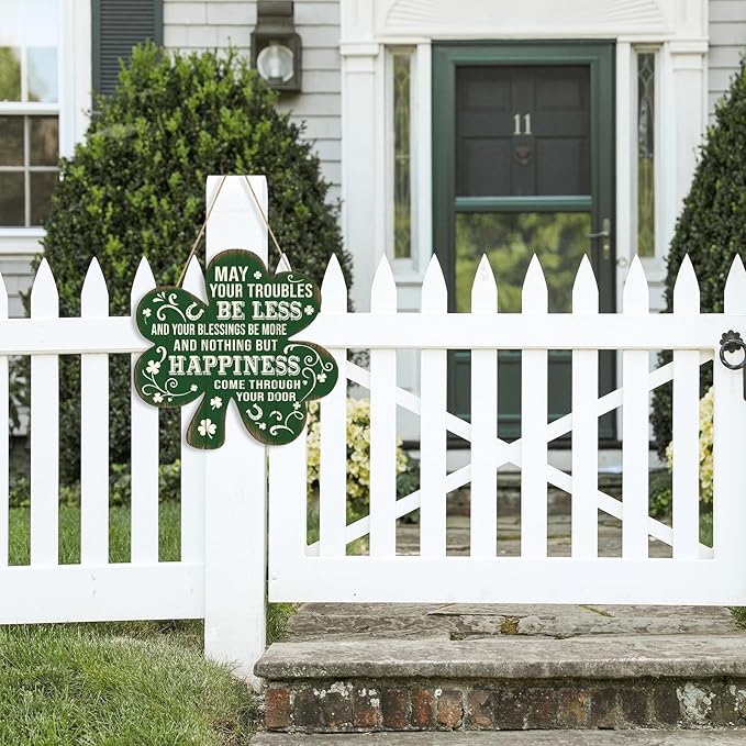 Wooden St Patricks Day Decoration Shamrock Door Wreath for Front Door Sign Wall Signs Shamrock Clover Spring Decoration, Irish Sign Welcome Hanging for Home Decor Party Outdoor Indoor Supply