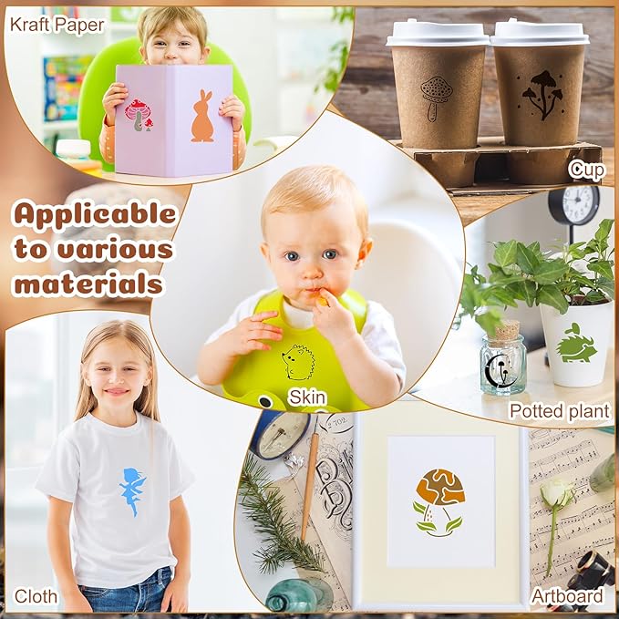 Fainne 100 Pcs 2 Inch Stencils Small Stencils for Painting on Wood Reusable Painting Templates Crafts for DIY Scrapbook, Wood, Wall, Fabric, Rock, Chalkboard, Sign(Mushroom)