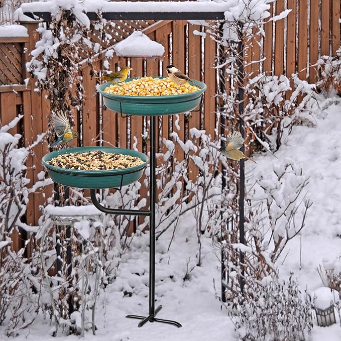 Freestanding Birdbaths Bowl Outdoor, Standing Garden Bird Bath Bird Feeder Bowl, Detachable Decoration Spa Birdfeeder for Garden Patio Yard Lawn (Green 2)