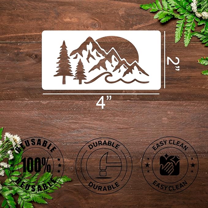 Pine Tree Stencils 4“ Wood Burning Stencils Patterns Reusable Mountain Tree Stencil for Painting on Wood Wall Fabric Decor