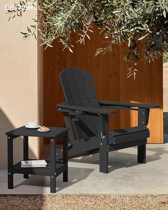 SERWALL 2-Tier HDPE Outdoor Side Tables Set of 2, Weatherproof Rectangular Adirondack Side Table, Black