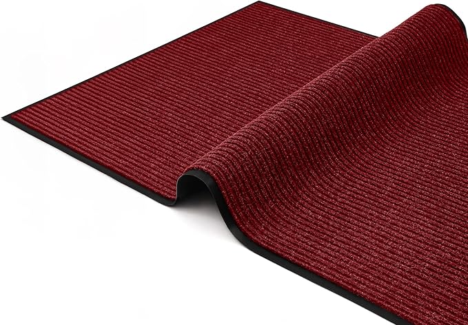 LuxUrux Durable Rubber Door Mat - Heavy Duty Doormat for Indoor/Outdoor Use - Easy to Clean, Waterproof, Low-Profile Entry Mat - Ideal for Entry, Patio, Garage - Striped Red Design (2 x 6 Feet)