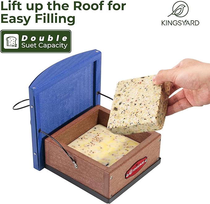 Kingsyard Upgraded Upside Down Double Suet Feeder with Metal Weatherproof Roof, Squirrel-Proof Metal Edging, Suet Feeders for Outside Hanging, Great for Attracting Woodpecker, Nuthatch, Titmouse
