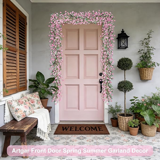 Artgar Flower Garland 6Ft Spring/Summer Garland Floral Garlands for Mantle All Year Round Paper Garlands Decor for Indoor Outdoor Home Wedding Arch Porch Stair Backdrop Year Round Decor (Pink)