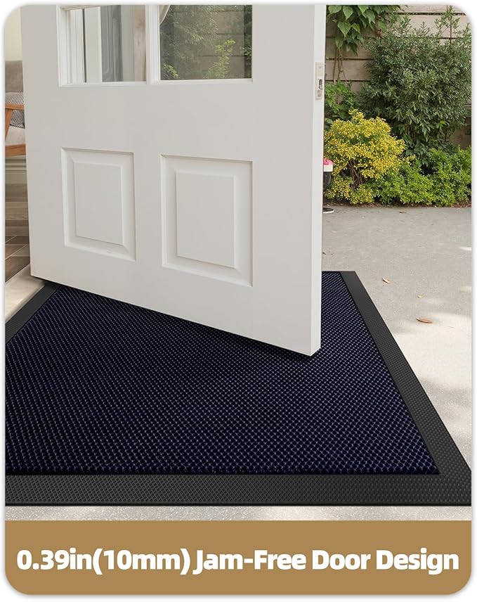 Color&Geometry High Stretch Elastic Silk Doormat, Large Front Door Mat Outside Entrance, Outdoor Door Mat for Patio,Quick-Dry & Heavy-Duty, Non-Slip Rubber Large Doormat, 36"x60" Blue