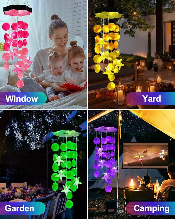 Toodour Solar Wind Chimes for Outside, Shells Light Gifts for Mom Grandma Women Wife Girls, Waterproof Solar Outdoor Decorative Mobile Light for Holiday Garden Porch Yard Outdoor Decor (Green)