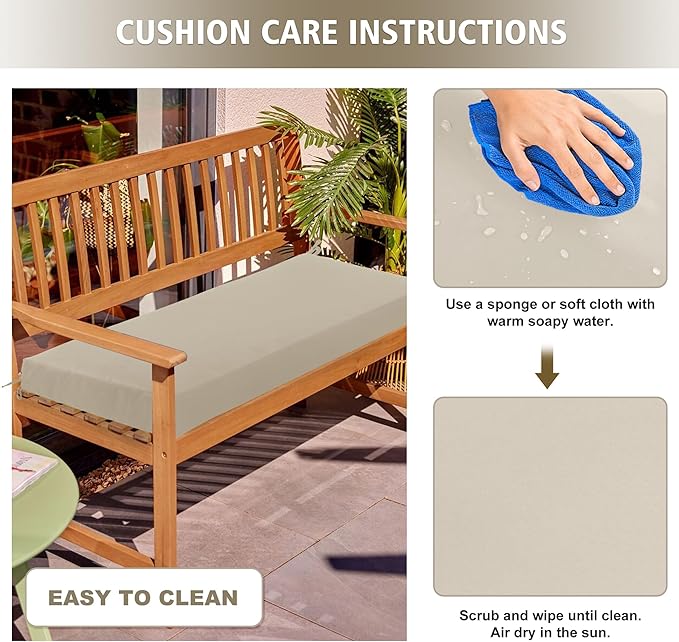 Outdoor Bench Cushion Waterproof 59"x18" – Fade-Resistant Patio Furniture Cushion with Ties for Loveseat, Porch Swing or Indoor Bench Replacement, Cream