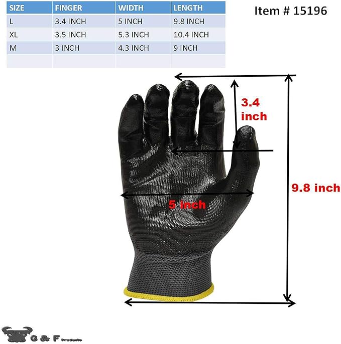 G & F Products 6 PAIRS Men's Working Gloves with Micro Foam Coating - Garden Gloves Texture Grip - Work Glove For general purpose, construction, yard work, X-Large, Black, Model Number: 15196XL-6
