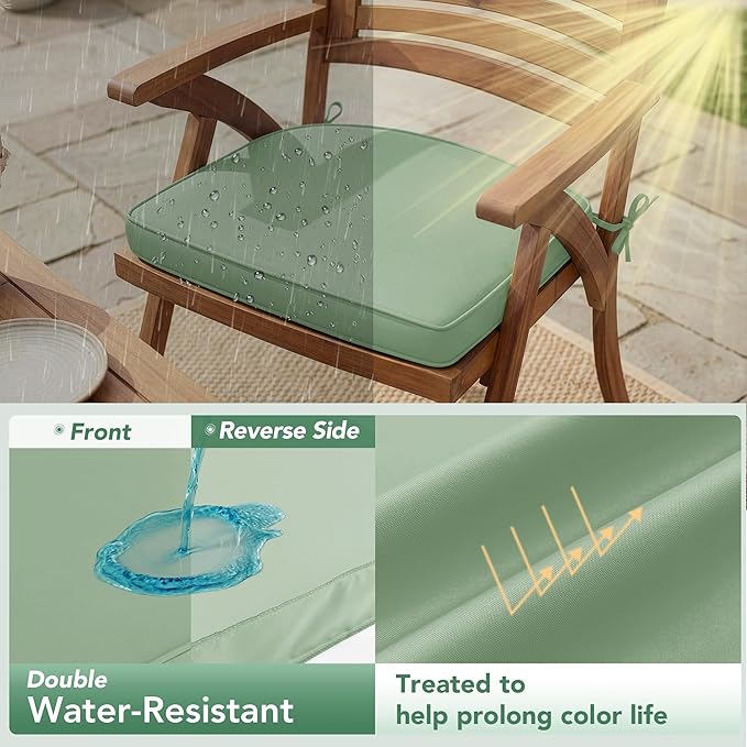 Outdoor Chair Cushions Set of 4: Waterproof & Fade Resistant Patio Furniture Cushions - 17 x 16 x 2 Inch Non Slip Round Corner Seat Cushion Pads with Removable Cover for Garden Yard Lawn, Sage Green