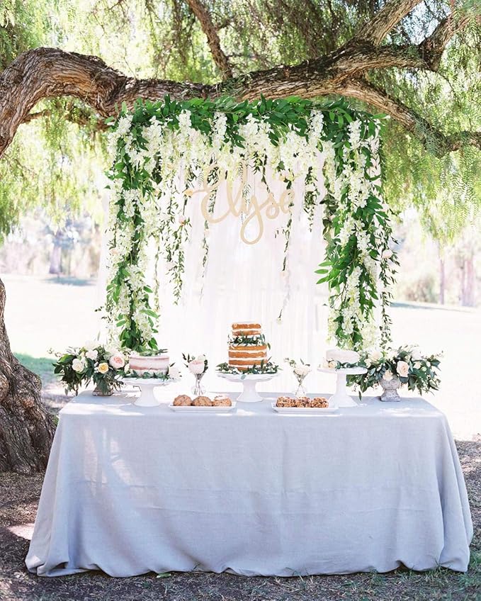 DearHouse 2Pcs 6Ft/Piece Artificial Flowers Wisteria Garland Artificial Wisteria Vine Hanging Flower Greenery Garland for Home Garden Outdoor Wedding Arch Floral Decor (White)
