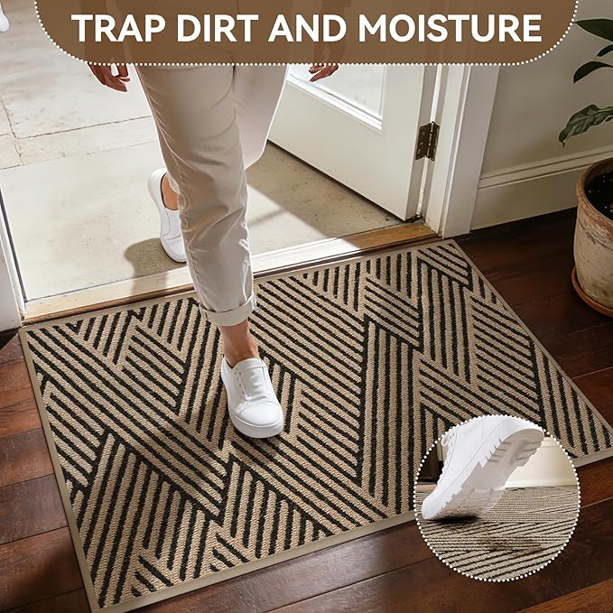 Door Mat Indoor Outside Entrance 31"x47", Low-Profile Non Slip Outdoor Inside Doormat Entryway Mat, Dirt Resistant Absorbent Front Porch Welcome Entry Mats, Washable Easy Clean, Brown
