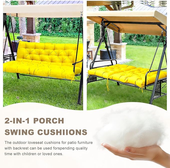Porch Swing Cushion with Backrest,Waterproof Bench Cushion for Outdoor Furniture,2-3 Seater Replacement Thickened Swing Cushion with Ties,Patio,Outdoor,Backyard and Garden (Yellow,40x40)