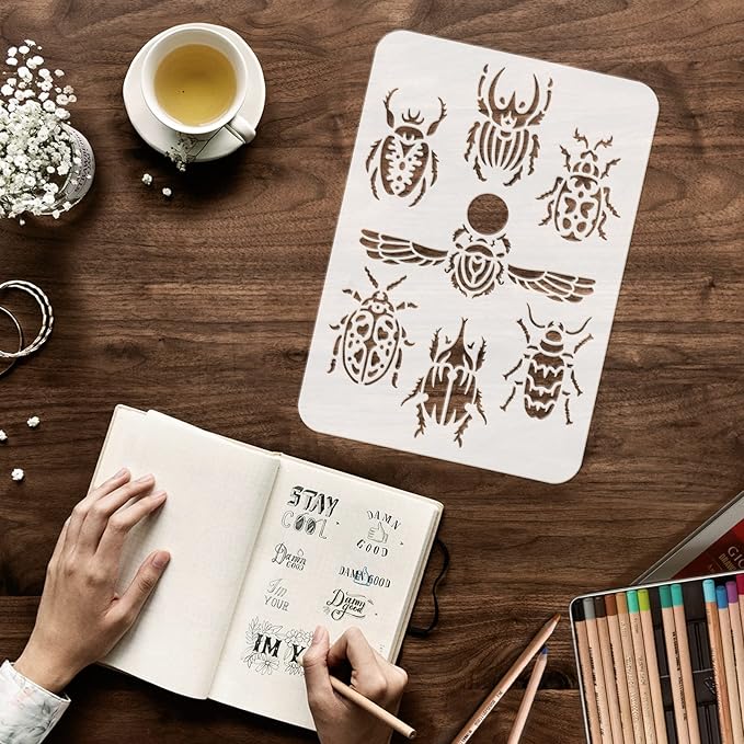 FINGERINSPIRE Scarab Stencil 11.7x8.3inch Reusable Egyptian Scarab Arts and Crafts Painting Template Scarab Beetle Pattern Stencil for Painting on Wall, Floor, Furniture, Wood and Paper