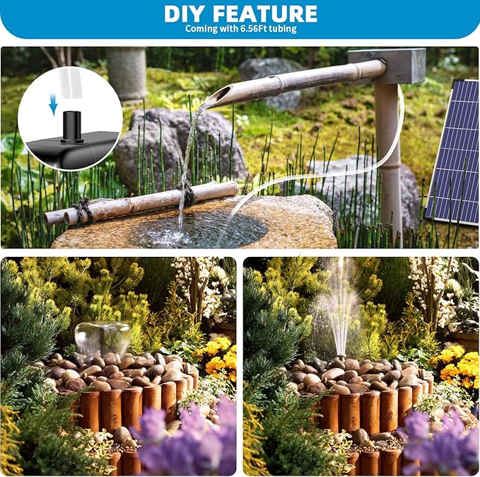 POPOSOAP Solar Water Pump 12W, Solar Water Fountain Pump Kit, 160GPH Submersible Solar Fountain Pump Flow Adjustable with PVC Tubing, 16.4Ft Cord for Ponds, Garden, Fish Pond, Waterfall, Hydroponics