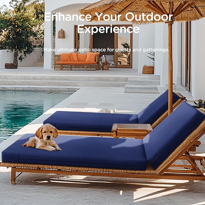 Codi Outdoor Lounge Chair Cushion, Chaise Cushions for Patio Furniture, Double Waterproof Fabric for Pool, 72 x 22.5 x 3.5 Inch 1PK Midnight Blue