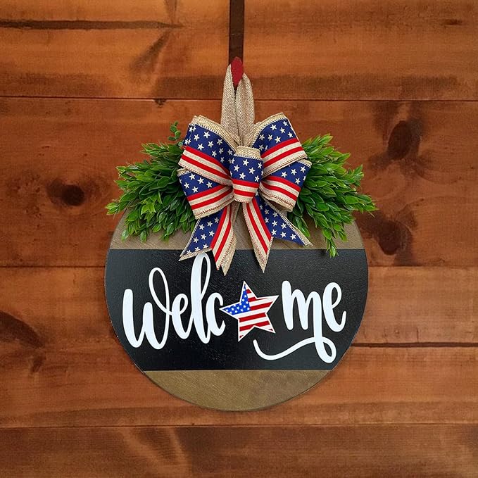 Welcome Sign for Front Door Decoration, 12" Round Wood Wreaths Hanging Welcome Sign Porch Farmhouse Decor Housewarming Gift