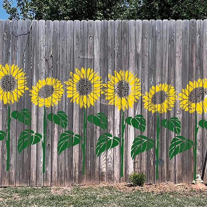 Large Stencils for Painting on Wood Fence Giant Wall Stencils Reusable Templates for Garden Fence Window Wall Furniture Mural (Sunflower)