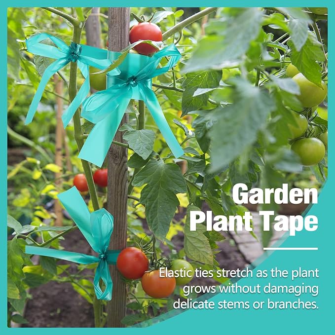 300FT Stretch Tie Tape Roll, 1'' Plant Tape Green Stretch Garden Tie, Thick Sturdy Tree Nursery Tapes Vinyl Stake Ribbon Support for Indoor Outdoor Patio Plant, Tree, Vegetables, Branches