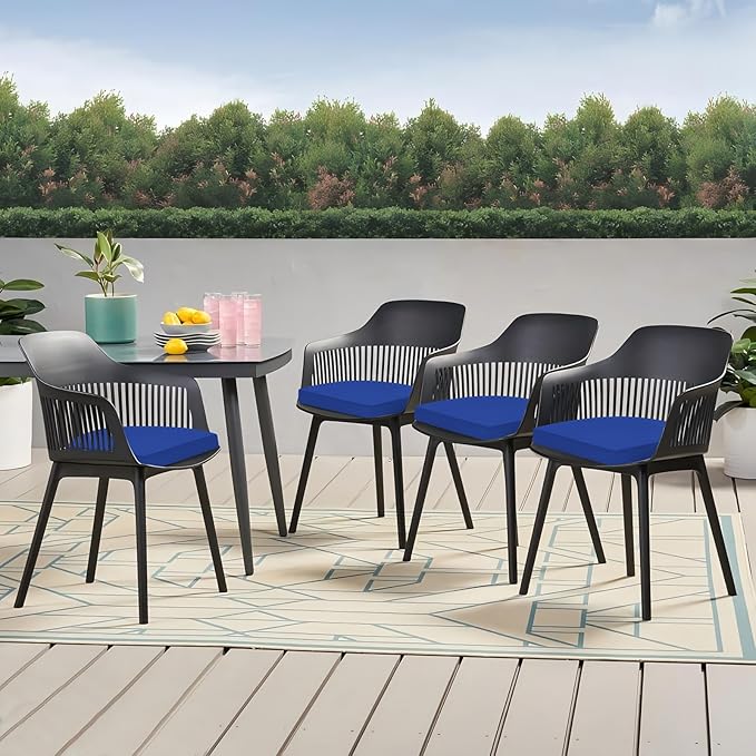 Outdoor Chair Cushions Set of 4, 17 x 16 Inch Patio Chair Cushions for Outdoor Furniture, Water Resistant, Non-Slip Ties(Royal Blue)