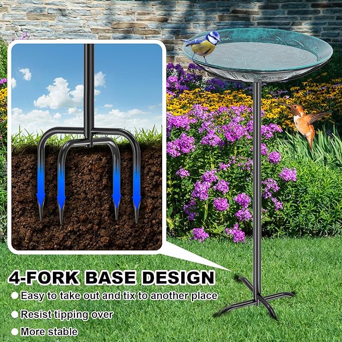 Metal Bird Bath for Outside, Vintage Freestanding Birdbaths & Birdfeeder, Bird Baths Feeder Bowl for Outdoors Garden Patio Yard Lawn Decor (Retro Blue)