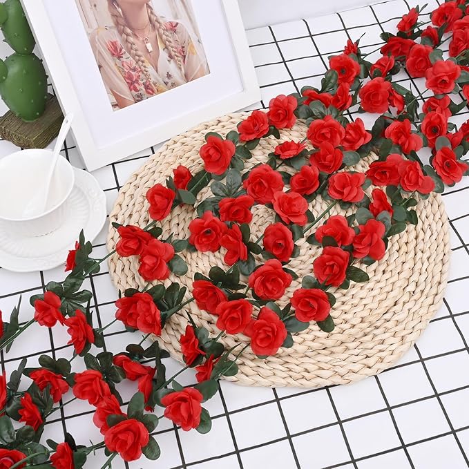 BLEUM CADE 5Pcs 41Ft Flower Garland Artificial Rose Vines for Bedroom, Cute Fake Hanging Flower Vines Floral Garland Decorations for Wedding Party Wall Room Decor Aesthetic