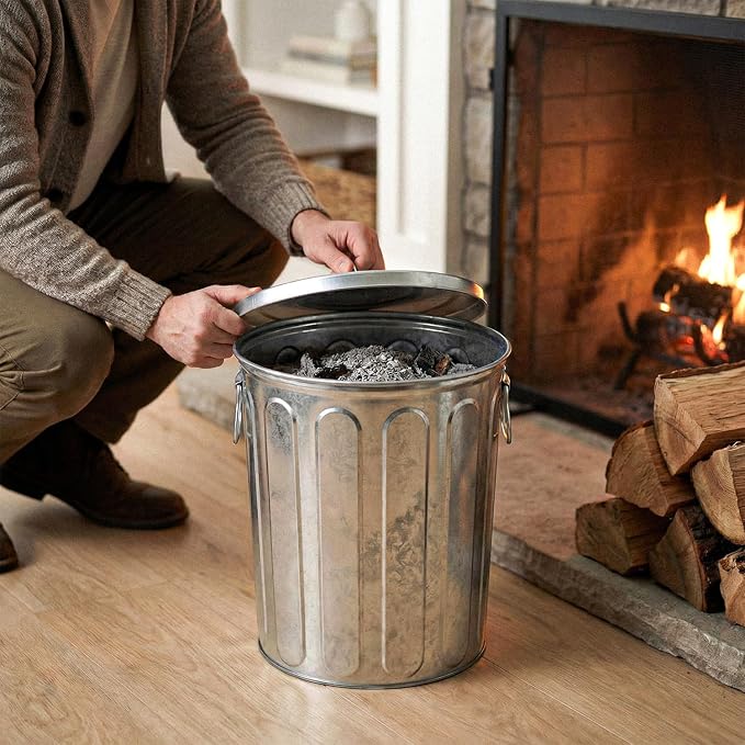 Plexon 5 Gallon Small Metal Trash Can with Lid Outdoor Galvanized Bucket with Lid 5 Gal Fireplace Ash Bucket for Wood Stove Storage Can for Dog Food Bird Seed Storage Container Rodent Pet Proof 6 Pack