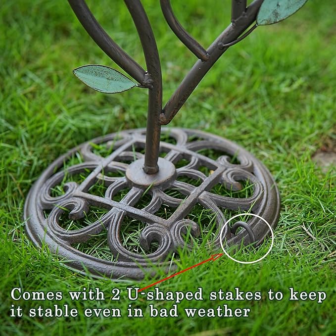 38" H Cast Iron Pedestal Bird Baths for Outdoors,3 in 1 Metal Bird Bath Bowl with Bird Houses and Bird Feeder,Garden Yard Decor