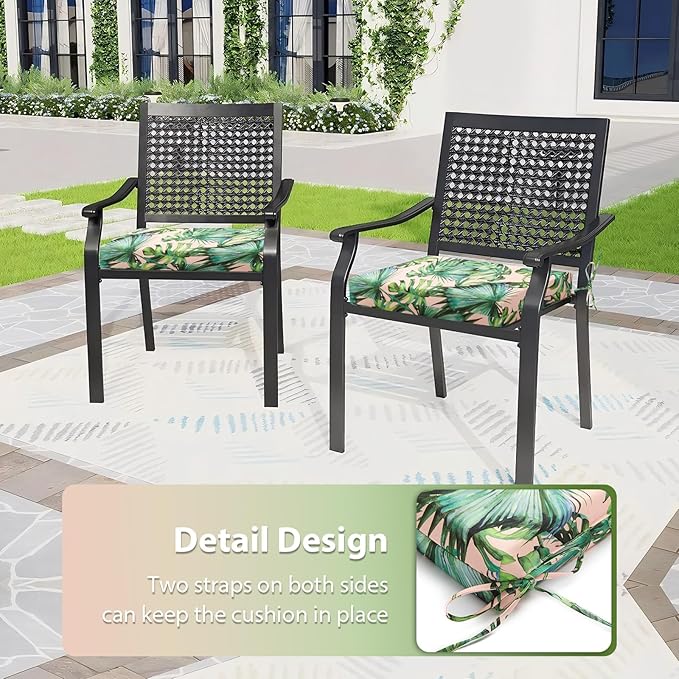 Outdoor Chair Cushions Set of 4, 18.5 x 16 Inch Patio Chair Cushions for Outdoor Furniture, Water Resistant, Non-Slip Ties(Tropical Rainforests)