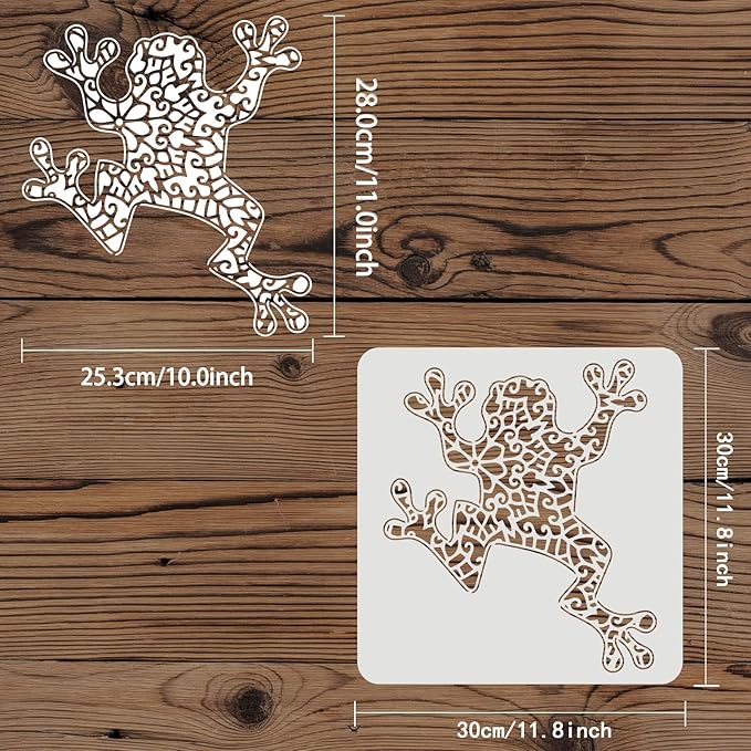 FINGERINSPIRE Frog Mandala Stencils - 11.8x11.8 inch Plastic DIY Reusable Stencils for Painting on Wood, Floor, Wall