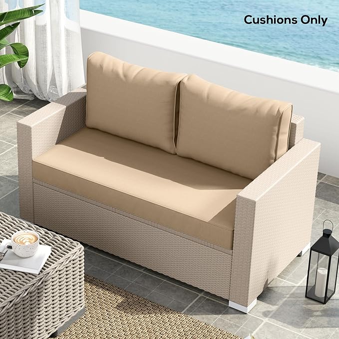 Outsunny 2 Seat Patio Furniture Cushions, 46x26x5 in, Thick Outdoor Loveseat Cushion Set with Removable Cover, Fade-Resistant Replacement Cushions for Outdoor Furniture, Couch, Bench, Swing, Beige