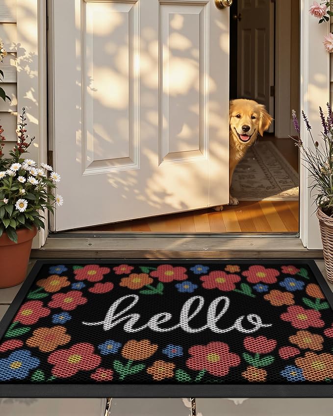 Color&Geometry Outdoor Door Mat, Resilient & Flexible Non-Slip Door Mat 32"x48", Dirt Trapping Waterproof Doormat, Welcome Mat for Porch, Patio & Entryway, Bloom Multicolor