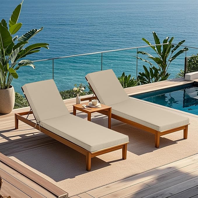 Only choice Outdoor Lounge Chair Cushions Patio Chaise Lounge Replacement Cushions Funiture Seat Cushion Chair Pads (Beige-2 pcs)
