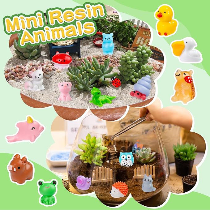 200 Pcs Mini Patio Miniatures Figurines Colorful Mini Resin Figures in Bulk Miniature Little Small Animals Figurines for Fairy Garden Landscape Dollhouse Accessories DIY Crafts Aquarium Decor