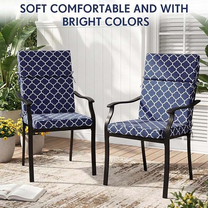 4 Pack Outdoor High Back Chair Cushion, 44 x 20 inches Patio Chair Cushions Waterproof Rocking Cushions Indoor Furniture Seat Pad, Weather Resistant (Moroccan,Blue)