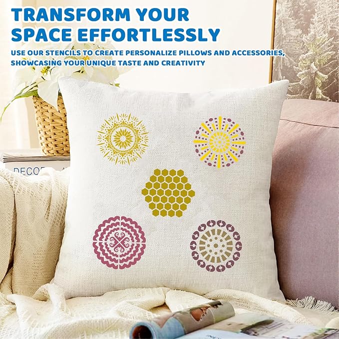 48 PCS Mandala Stencils Reusable Mandala Cookie Template Stencils for Painting for Coffee Cake Decorations Painting Rocks Wood Canvas Fabric Glass Pottery DIY Art Projects, 3.54 x 3.54 Inch