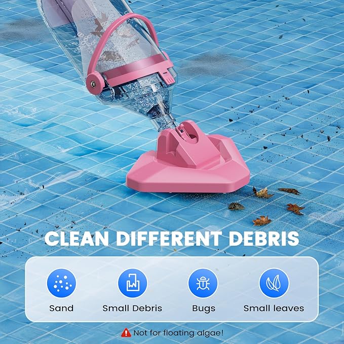 Enhulk Pool Vacuum for Above Ground Pool with a Telescopic Pole, Running time up to 1H, T403 Handheld Rechargeable Pool Cleaner with Powerful Suction up to 18.5 gallons/min, Ideal for Leaves, Debris