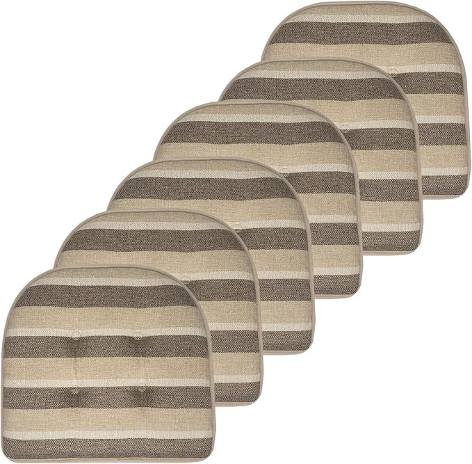 Sweet Home Collection Chair Cushion Memory Foam Pads Tufted Slip Non Skid Rubber Back U-Shaped 17" x 16" Seat Cover, 6 Count (Pack of 1), Bradford Beige/Brown