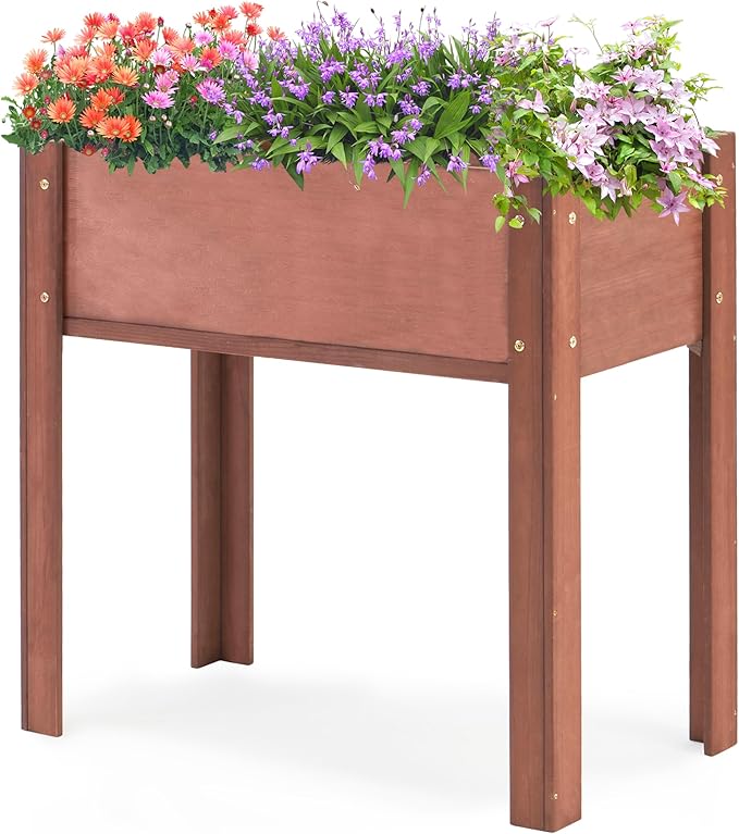Raised Garden Bed with Legs (31x16x31''), Solid Wood Elevated Planter Box for Outdoor