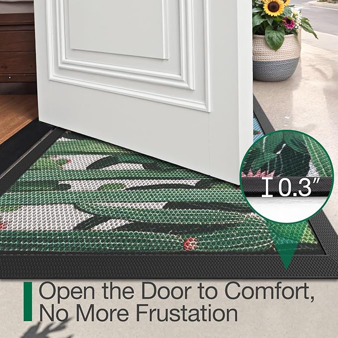 LUMI Outside Door Mat 24x36, Non Slip Rubber Backing Doormat, Low Profile Easy Clean Entrance Mats for Front Back Door Entryway Porch Garage, Cactus